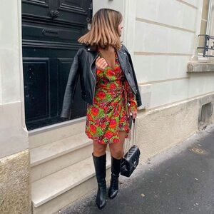 Zara floral long sleeve mini dress bohemian hippie party Coctail
